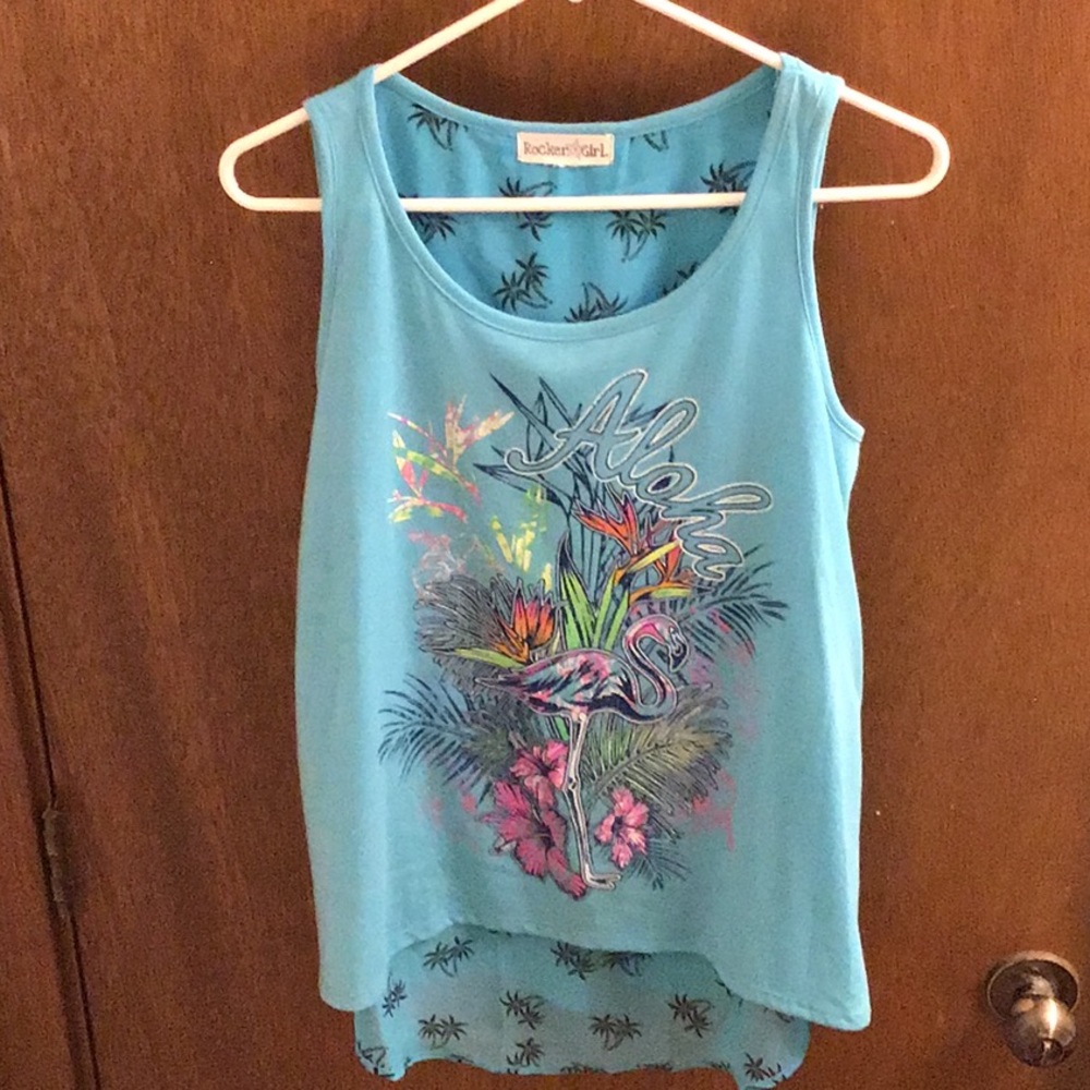 🌺🌴Aloha Flamingo Blue Hi-Low Tank Top